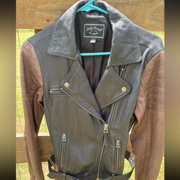 Lucky Brand Core Moto Two Color Soft Lamb Leather Jacket size S - Picture 2 of 12